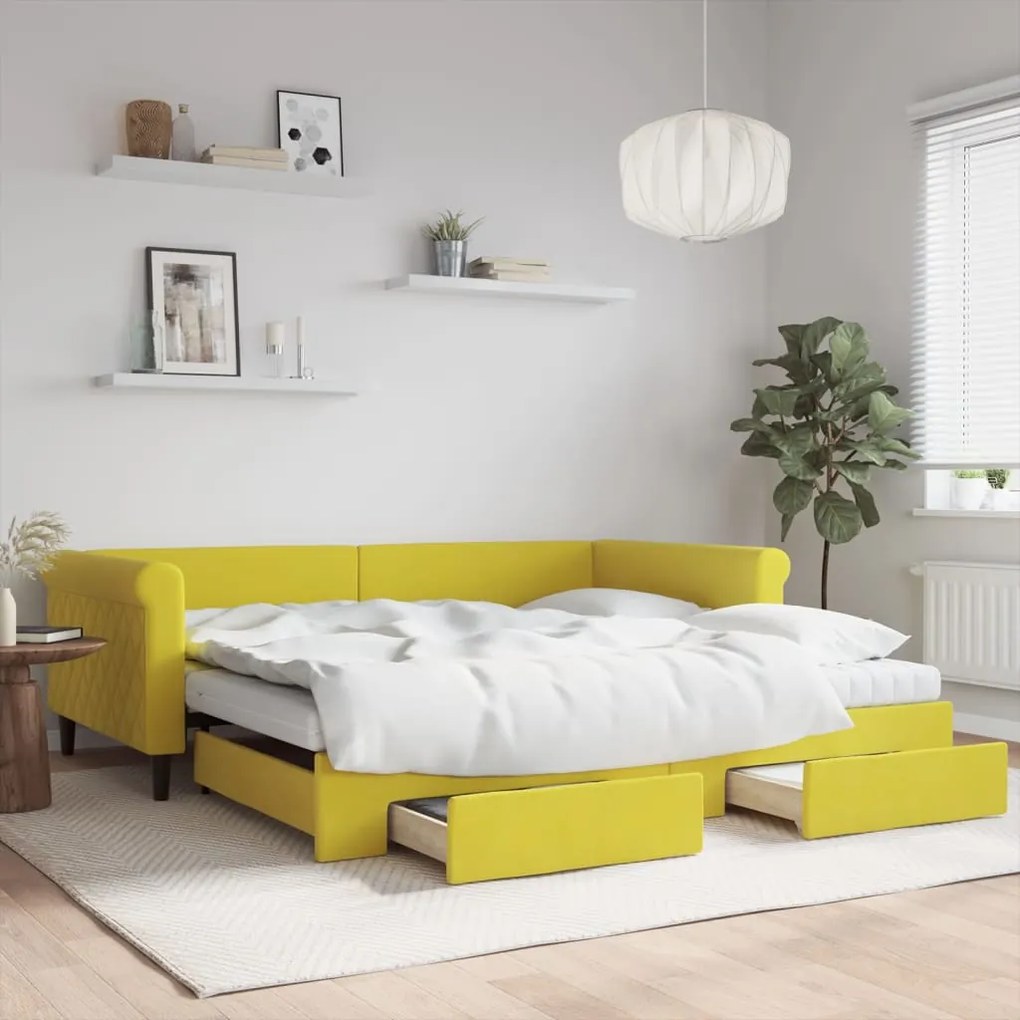 vidaXL Sofá-cama com gavetão e gavetas 100x200 cm veludo amarelo