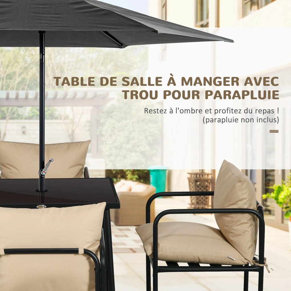 Conjunto de jardim com mesa e cadeiras (5 peças): 1 mesa de jantar quadrada e 4 cadeiras, com 4 almofadas