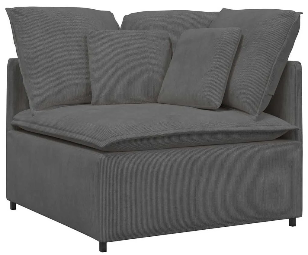 Sofá modular com almofadas tecido corduroy cinzento-escuro