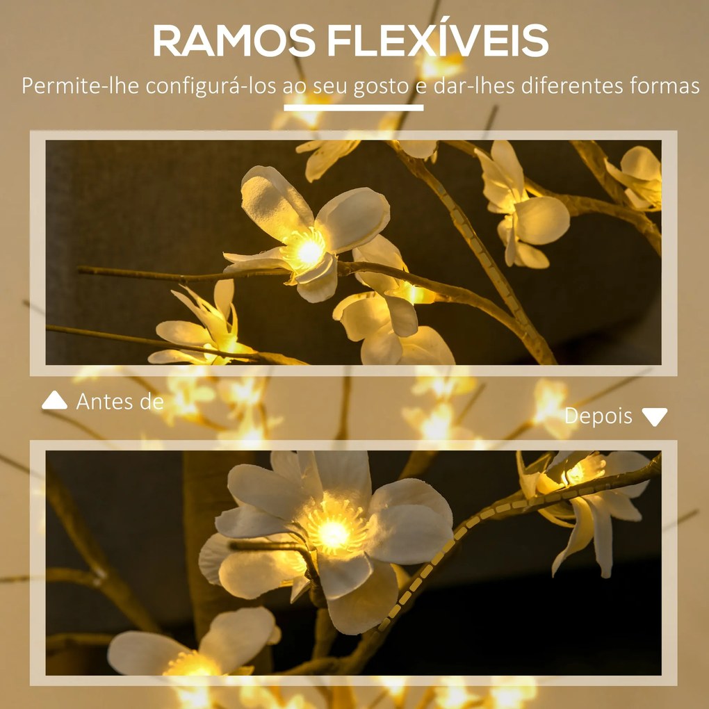 Árvore Cerejeira Altura 120 com 48 Luzes LED IP44 em Branco Quente Ramos Flexíveis e Base de Candeeiro Árvore de Decoração de Natal para Interiores 18