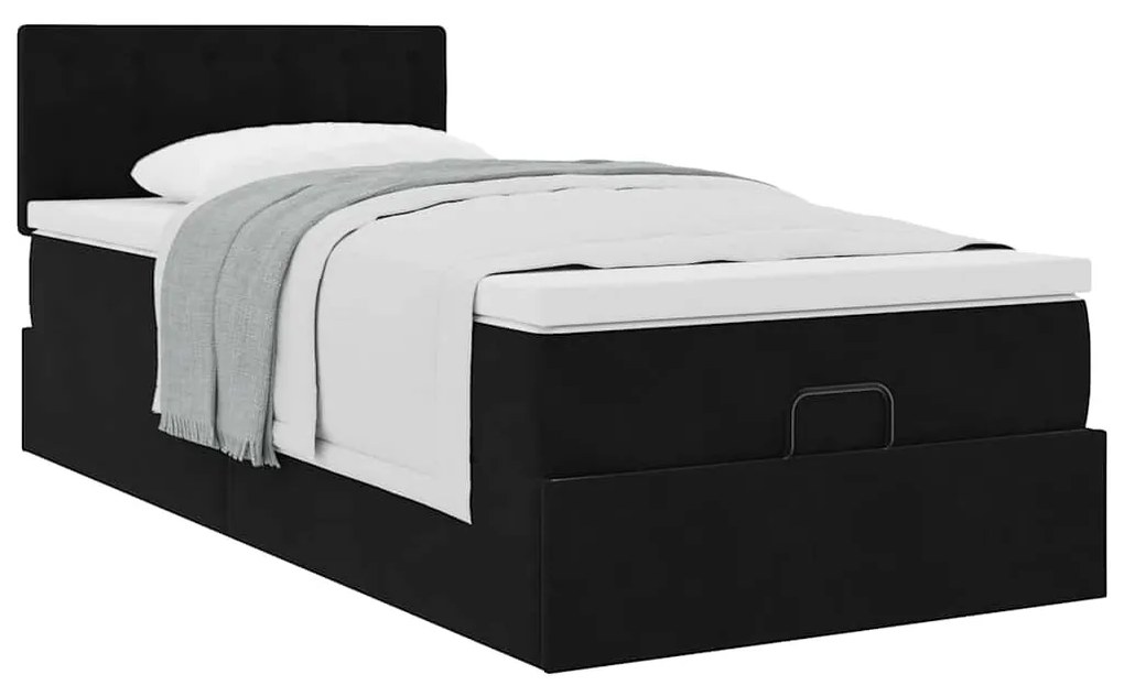 Estrutura de cama otomana com colchão preto 80x200cm veludo