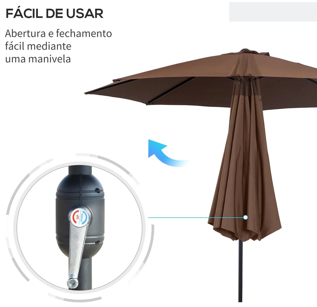 Chapéu de Sol de Jardim Ø295x250cm com Manivela Chapéu de Sol Exterior
