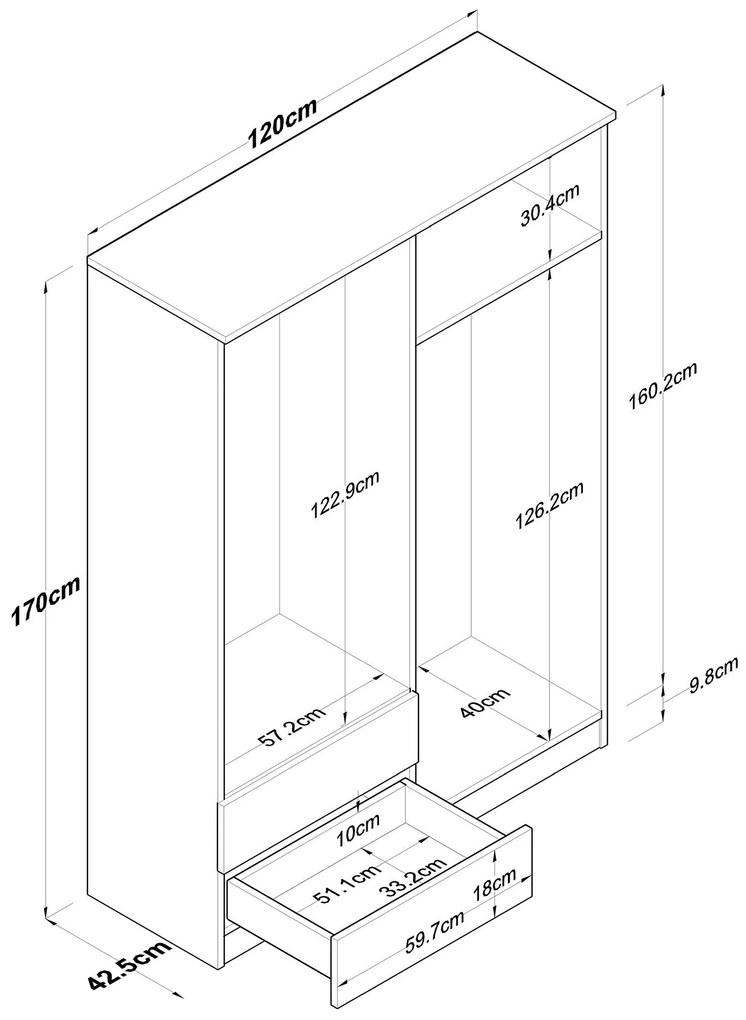 Guardarropa BA108 – Nogueira e Branco – 120x170x42,5 cm