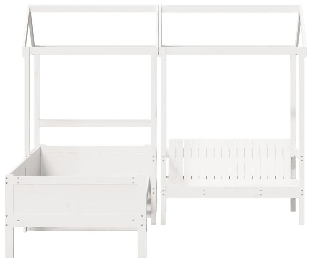 Conj. sofá-cama e banco c/ telhado 90x190cm pinho maciço branco