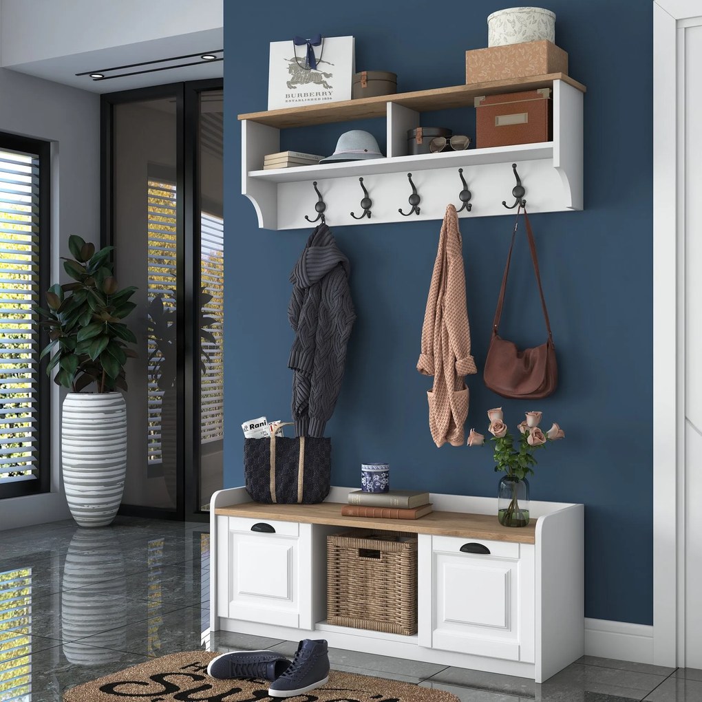 **** Hall Stand P2 – Branco Nogueira – 120x45x40 cm
**