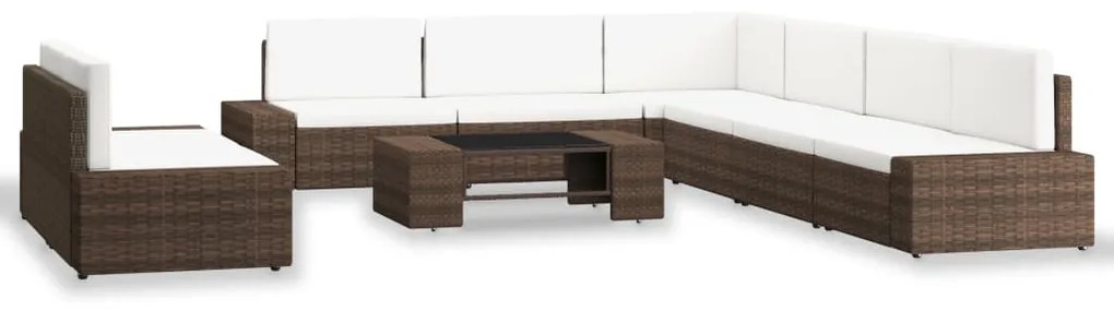 9 pcs conjunto lounge para jardim vime PE castanho