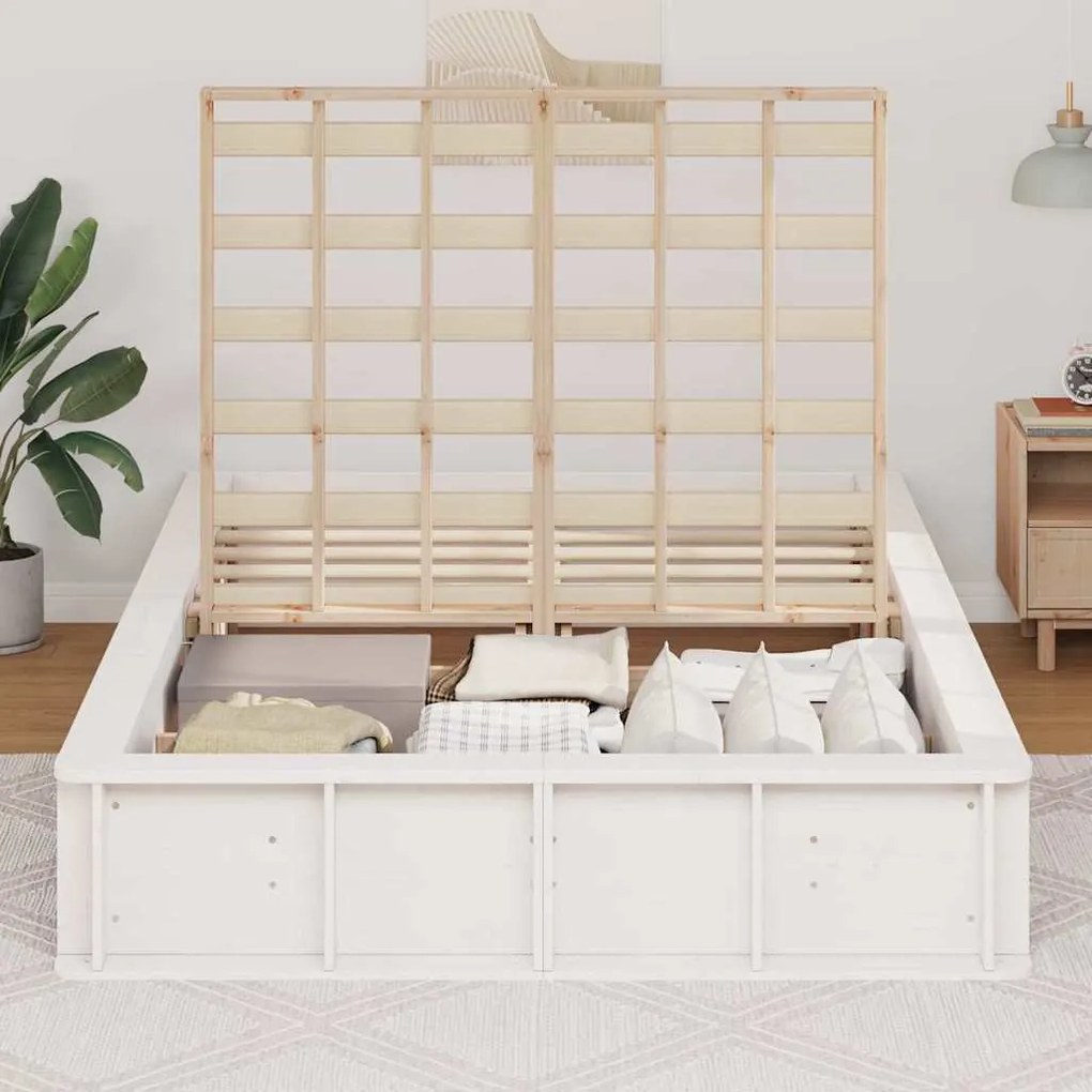 Cama Branca com Armazenamento Elevatório - 140 x 200 cm