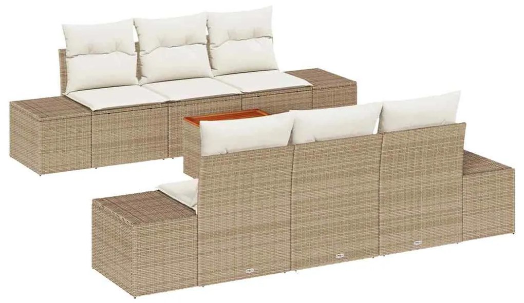 Conjunto de Sofá de Jardim 7 pcs Bege, branco 55 x 55 x 37 cm