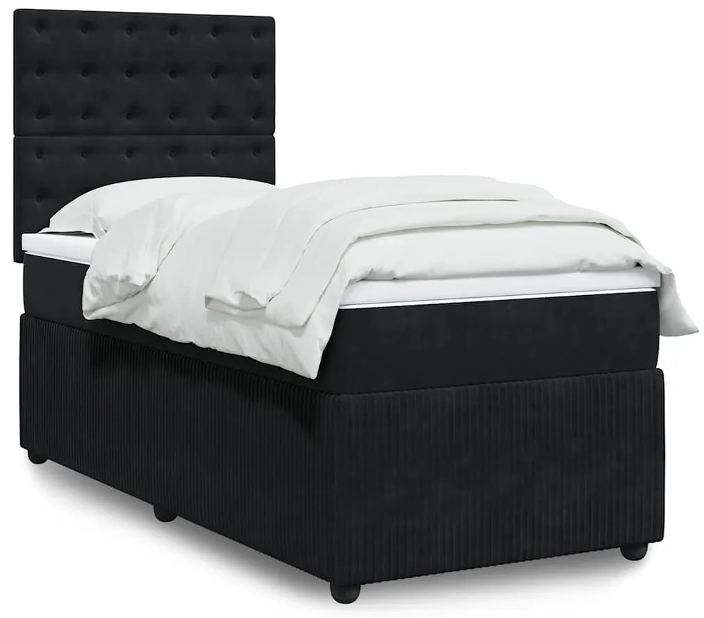 Cama com molas/colchão 100x200 cm veludo preto