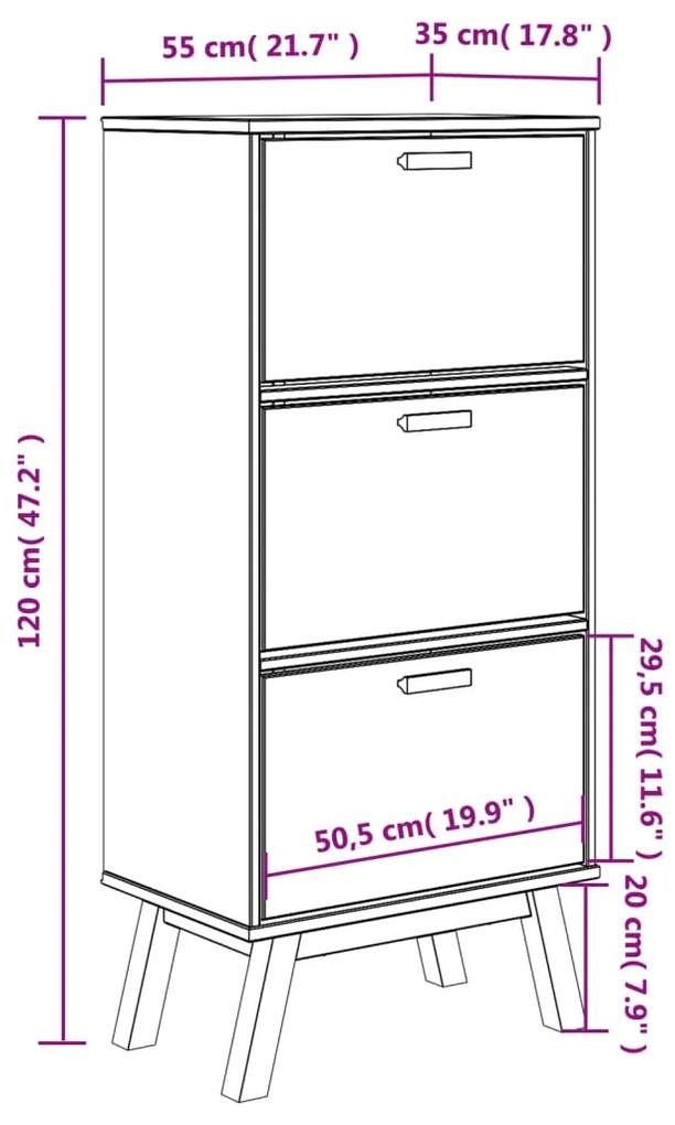 Sapateira OLDEN 55x35x120 cm pinho maciço cinzento/castanho