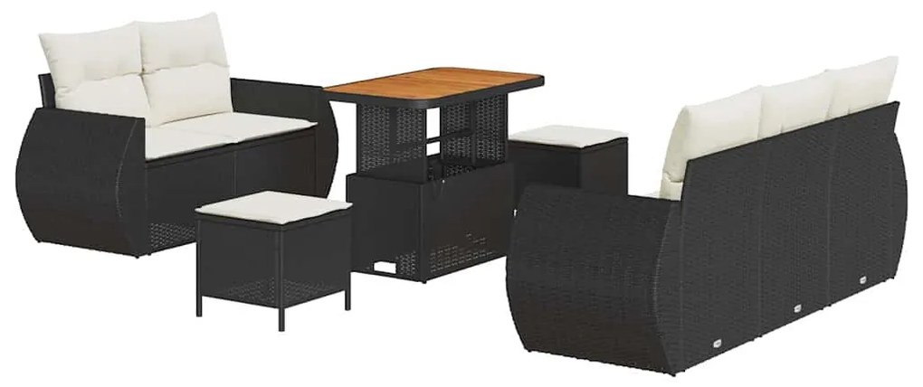 Conjunto de Sofá de Jardim com 8 Peças com Almofadas Preto Rattan de P