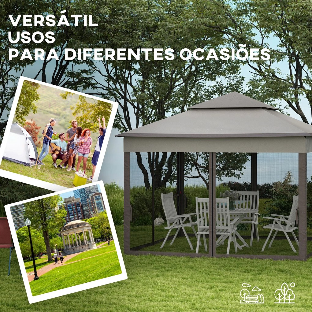 Tenda Dobrável Exterior 325x325x270 cm Tenda de Jardim com Teto Duplo