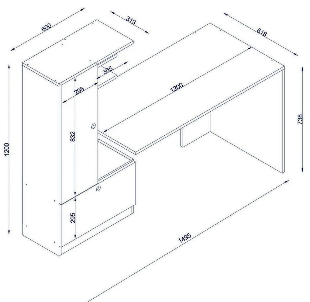 Secretária Domingos – Branco Nogueira – 149,5x120x61,8 cm | Tribo Home