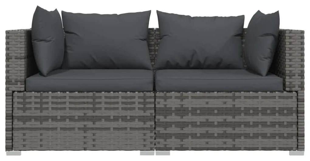 3 pcs conjunto lounge de jardim c/ almofadões vime PE cinzento