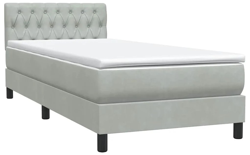 Cama com molas/colchão cinzento-claro 80x220 cm veludo