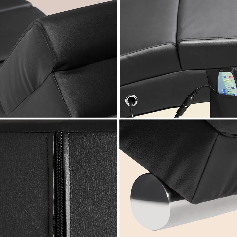 Espreguiçadeira London em couro sintético preto com função de massagem e aquecimento 186x55x89 cm Preta
