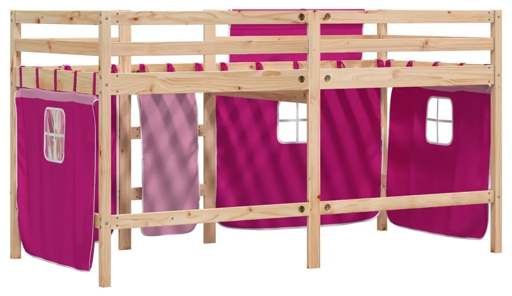 Cama alta p/ criança c/ cortinas 90x190 cm pinho maciço rosa
