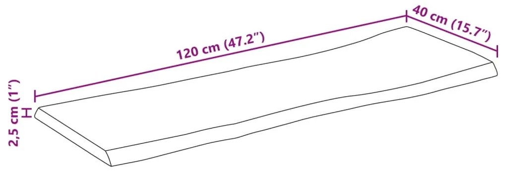 Tampo de mesa c/ borda viva 120x40x2,5 cm mangueira maciça