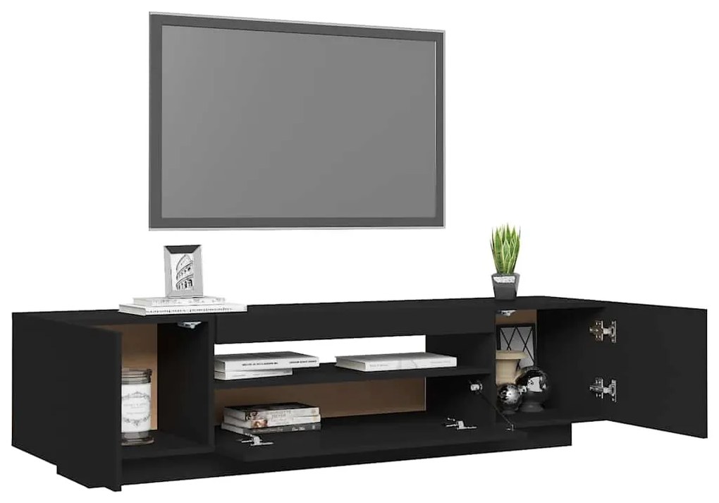 Móvel de TV com luzes LED 160x35x40 cm preto