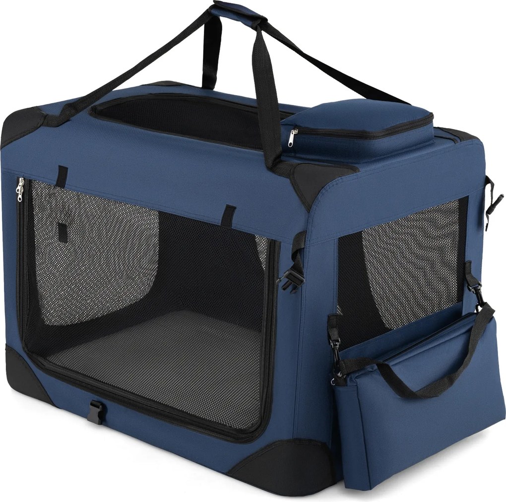 Transportadora dobrável tamanho L 83,5 x 58 x 58 cm para animais de estimação, com janelas de rede, 3 portas, cama felpuda e bolsos removíveis, para u