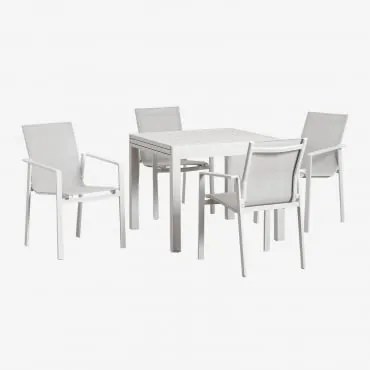 Conjunto De Mesa Retangular Starmi, 90x180-90 Cm, Extensível Em Alumínio, E 4 Cadeiras De Jardim Eika. Gardénia Branco - Sklum