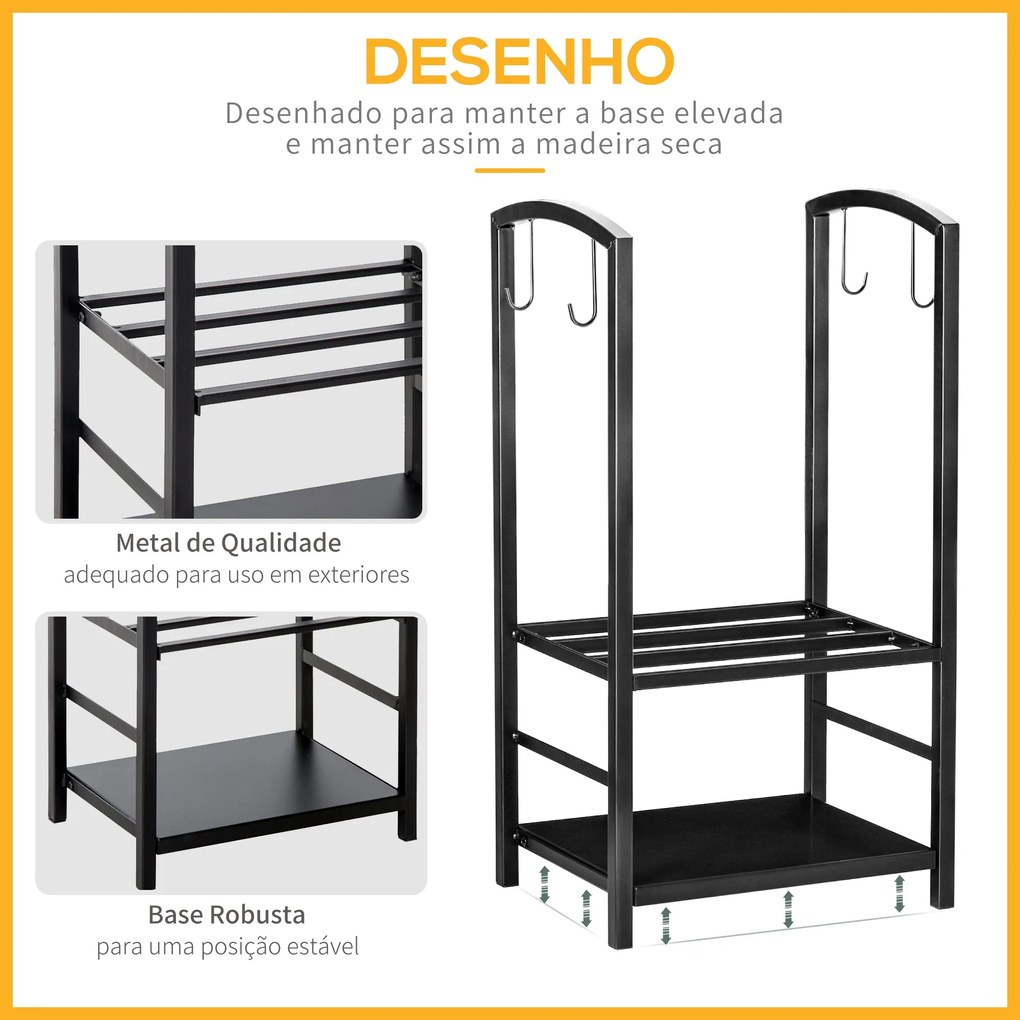 Suporte para Lenha de 2 Níveis – 40x30x74,5 cm – Porta Lenha Metálico