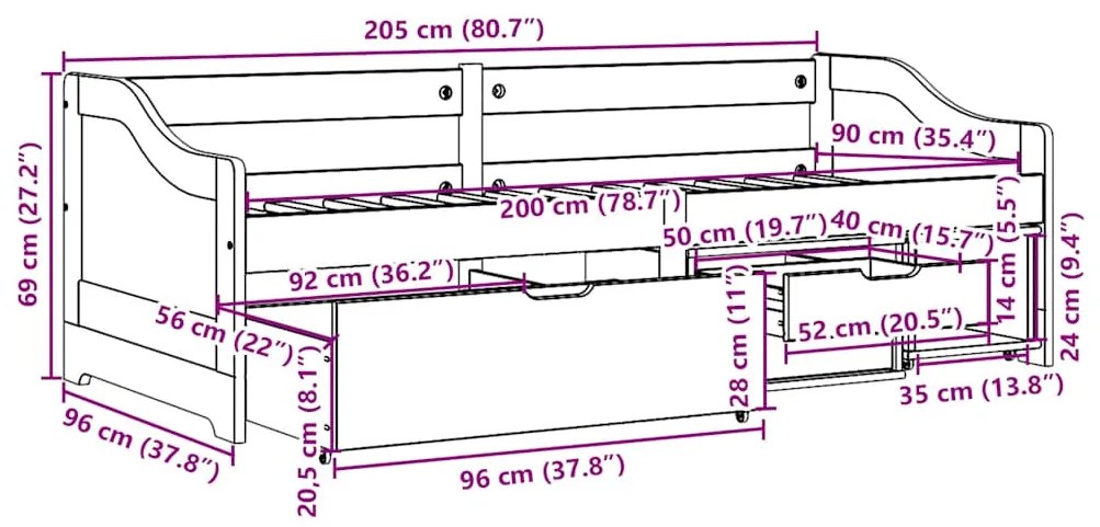 Sofá-cama com 3 gavetas sem colchão 90x200 cm IRUN preto