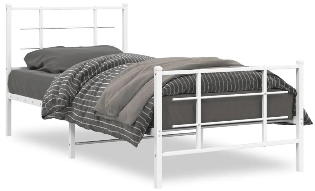 Estrutura de cama com cabeceira e pés 90x190 cm metal branco