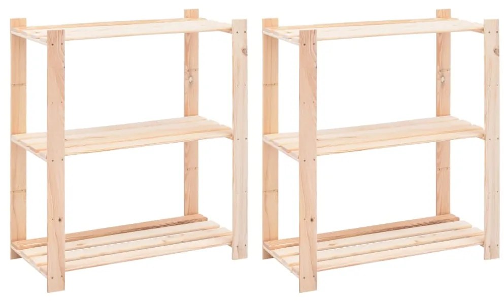 2 unidades arrumação 3 prateleiras 80x38x90cm pinho 150 kg