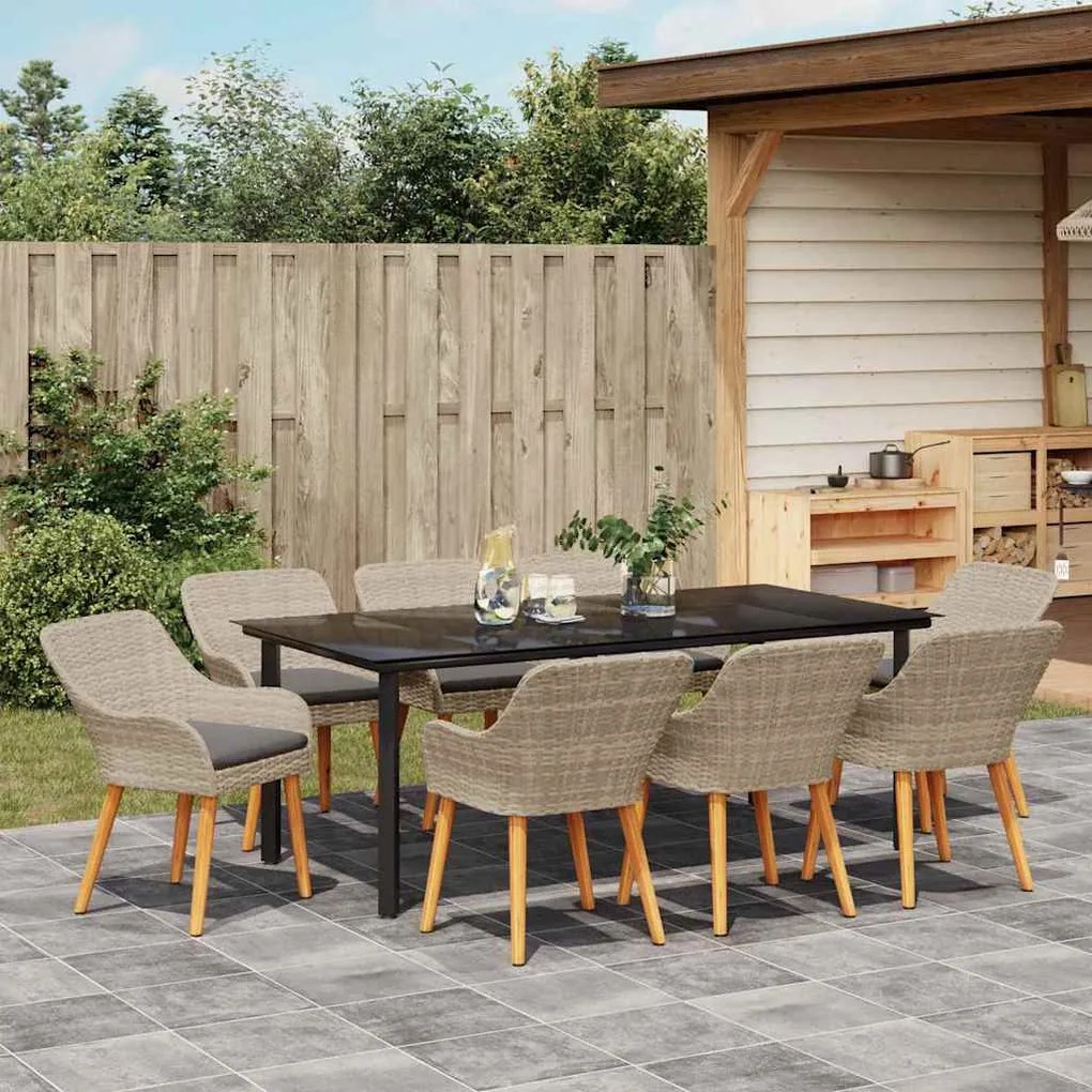 Conjunto de sala de jantar 9 pcs Cinza claro e preto