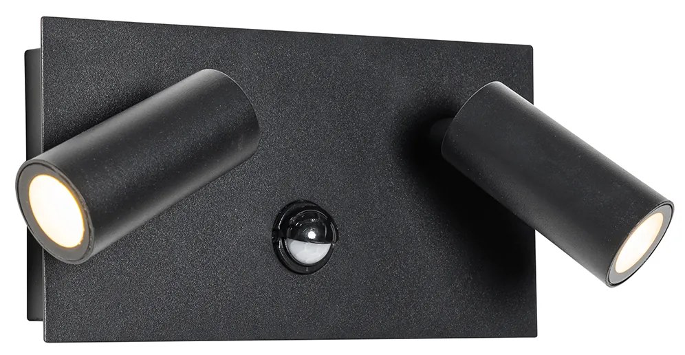 Candeeiro de parede exterior preto com LED sensor de movimento 2 luzes - Simon