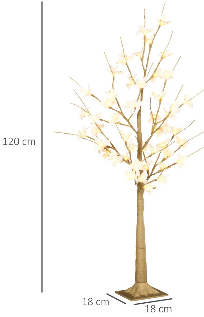 Árvore Cerejeira Altura 120 com 48 Luzes LED IP44 em Branco Quente Ramos Flexíveis e Base de Candeeiro Árvore de Decoração de Natal para Interiores 18