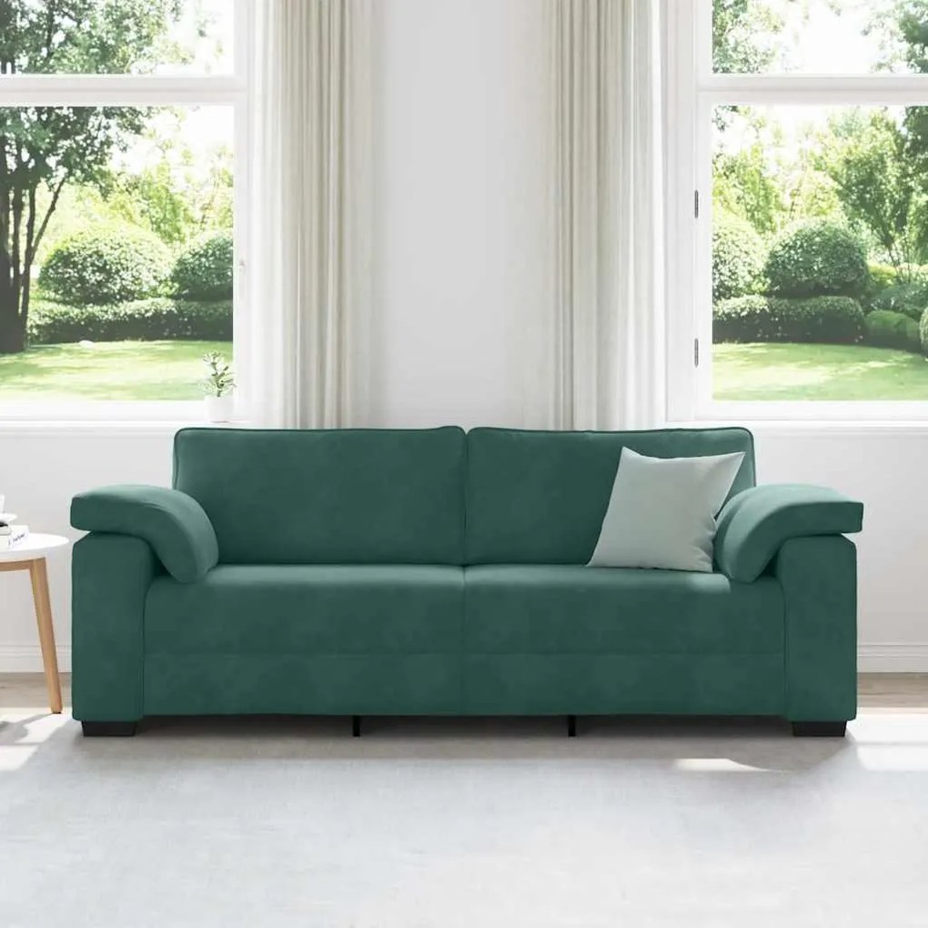 Sofá de 3 lugares 178 cm veludo verde-escuro