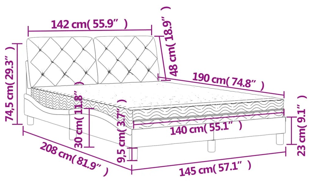 Cama com colchão 140x190 cm veludo rosa