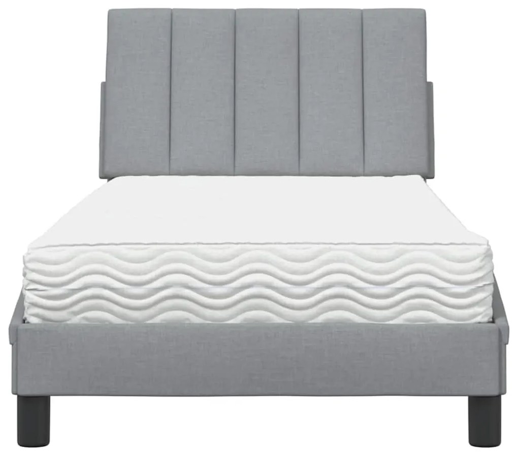 Cama com colchão 90x200 cm tecido cinzento-claro