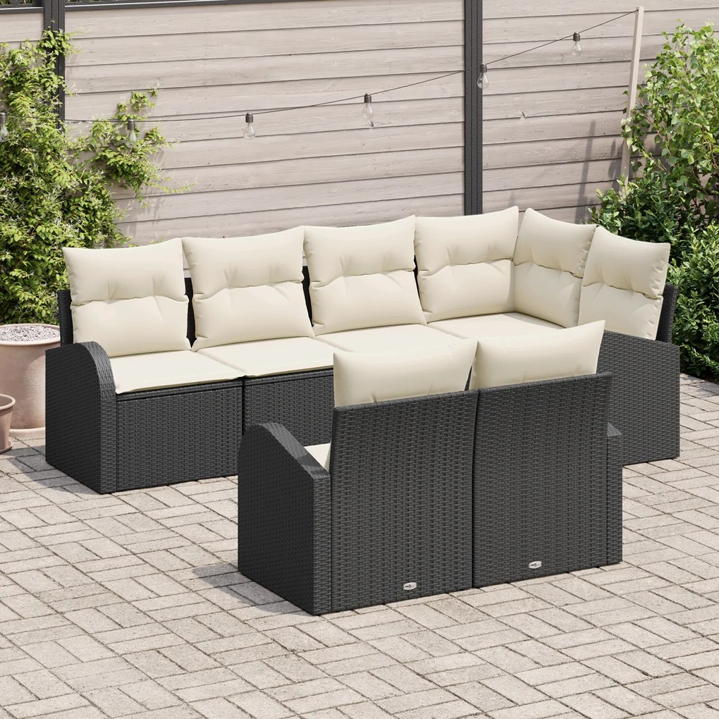 Conjunto de Sofá de Jardim vidaXL de 7 Peças com Almofadas Preto Polir