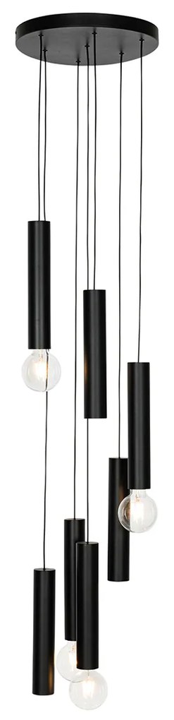 Candeeiro de suspensão design preto redondo 7 luzes - Tuba Design