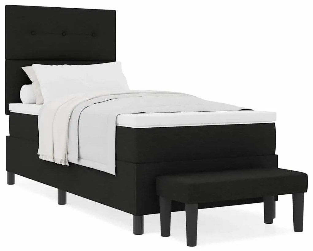 Cama com Box Spring com Colchão e Banco Preto 100x200 cm Tecido