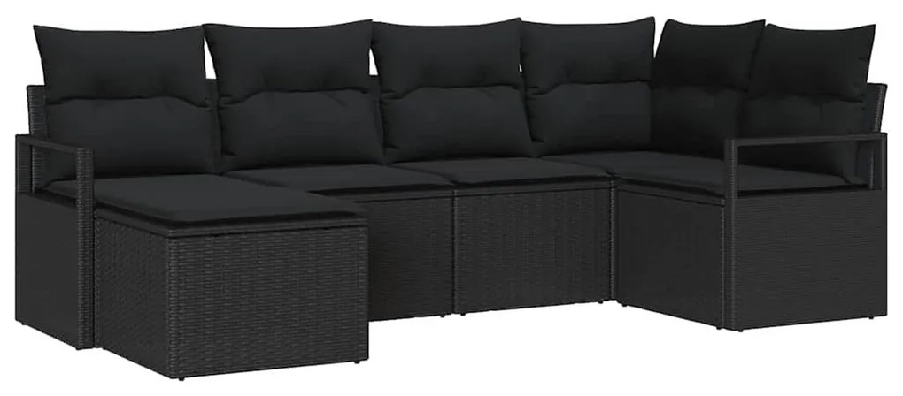 Conjunto de Sofá de Jardim vidaXL de 6 Peças com Almofadas Pretas de R