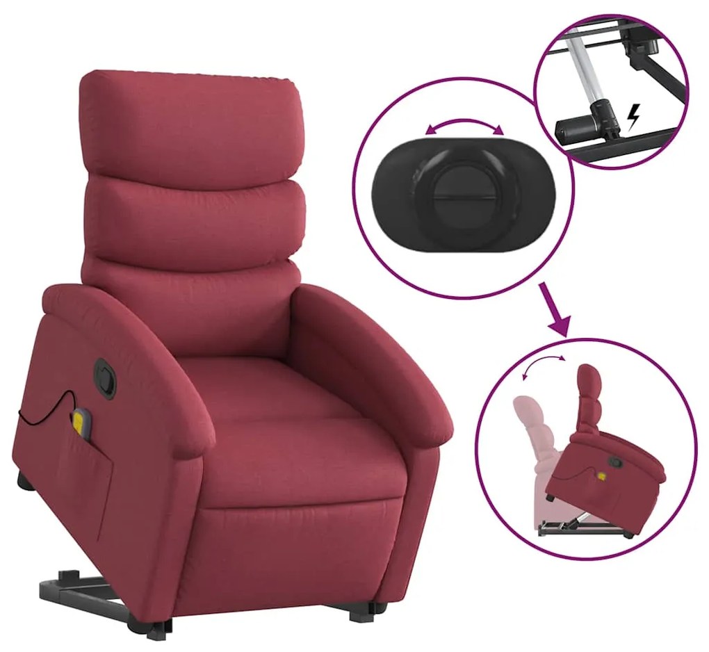 Poltrona de massagens reclin. elevatória tecido vermelho tinto
