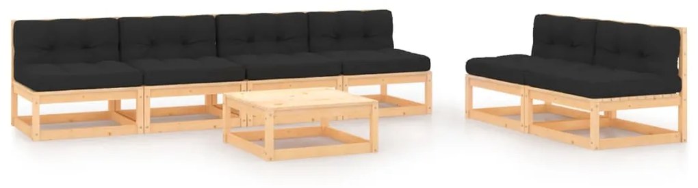 vidaXL 7 pcs conjunto lounge de jardim c/ almofadões pinho maciço