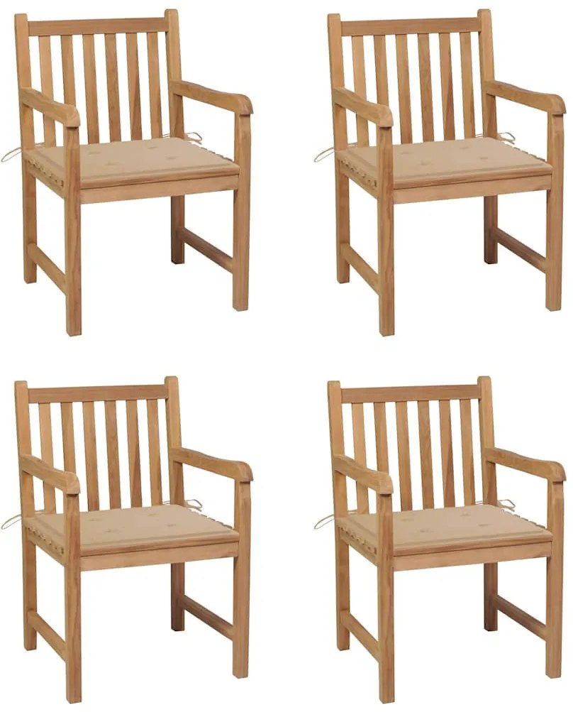 Cadeiras de jardim c/ almofadões bege 4 pcs teca maciça
