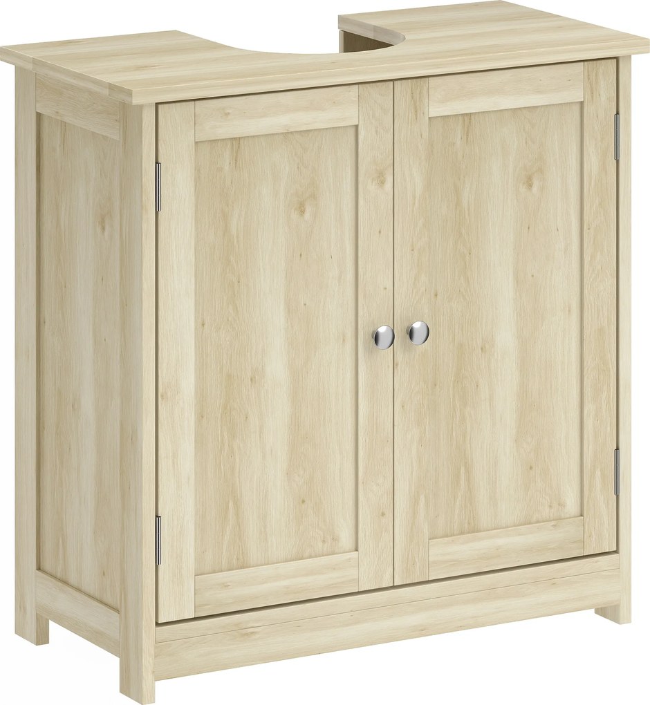 kleankin Móvel sob Lavatório de 2 Portas com Prateleira Regulável e Recorte em U, 60x30x60 cm, Rovere | Aosom Portugal
