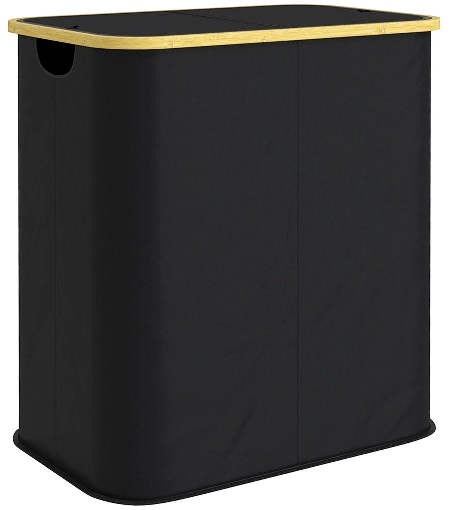 HOMCOM Cesto de roupa duplo dobrável 80 L cesto de roupa suja com tampa, alças ranhuradas, preto | Aosom Portugal