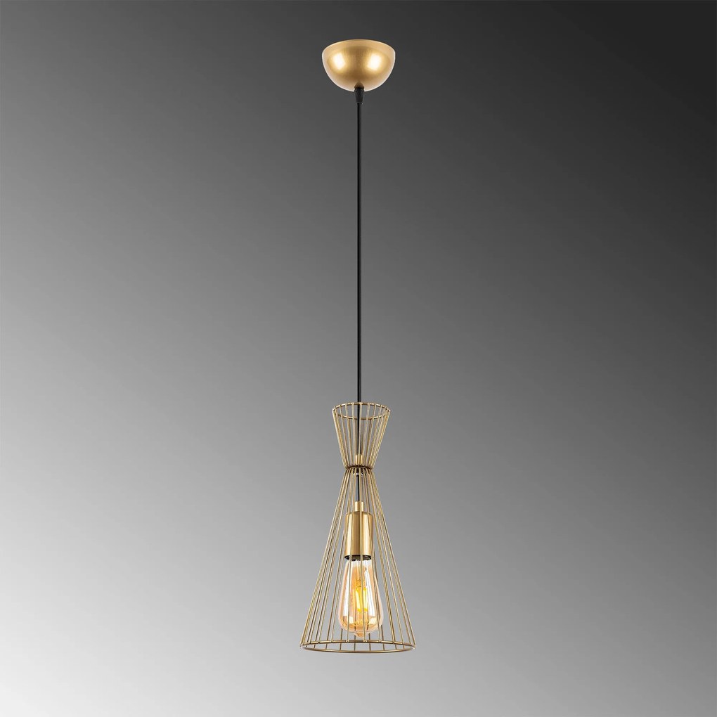 Candeeiro Suspenso Teltom – Dourado Brilhante – 15 x 15 x 125 cm