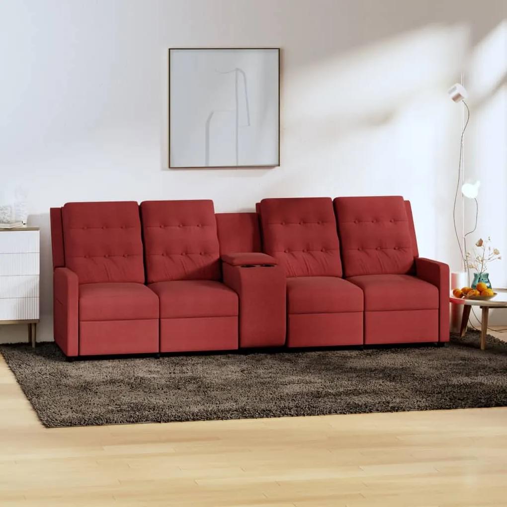 Sofá reclinável 4 lug. c/ suporte copos tecido vermelho tinto