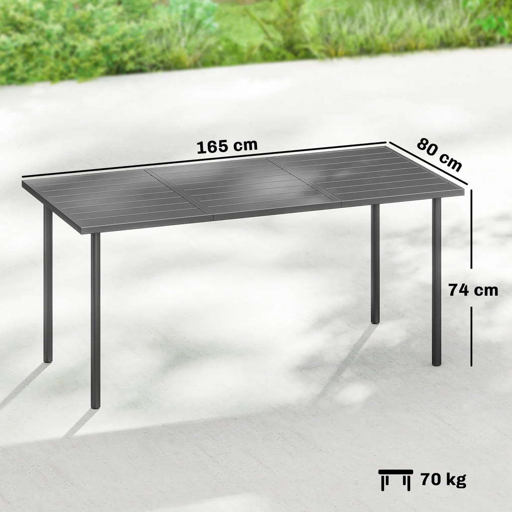 Mesa de jardim para 6 pessoas, 165 x 80 cm (CADEIRAS NÃO INCLUIDAS), mesa de jantar retangular para exterior com tampo de ripas de metal