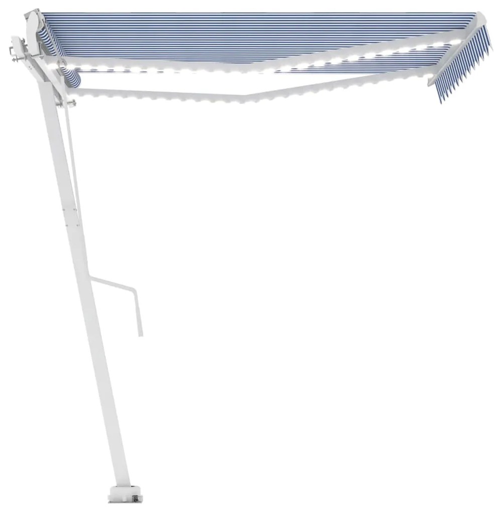 Toldo automático LED e sensor de vento 300x250 cm azul e branco