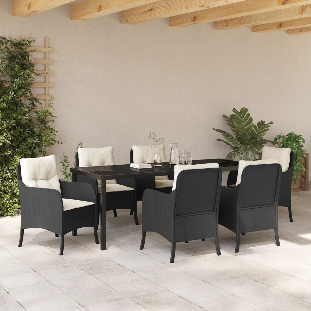 Conjunto de Jantar Jardim com Almofadas Preto Vime PE