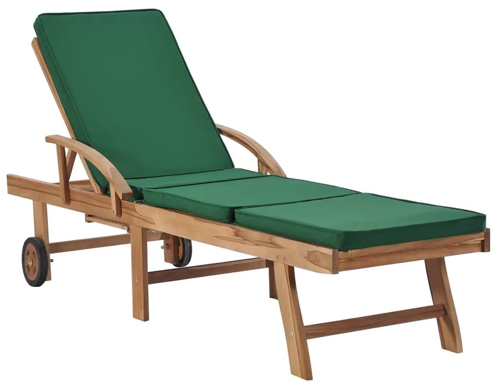 Espreguiçadeiras c/ almofadões 2 pcs madeira teca maciça verde